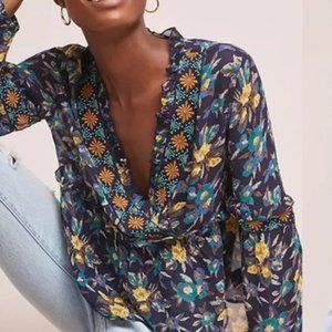 Anthropologie Meadow Rue Strasser Embroidered Floral Top